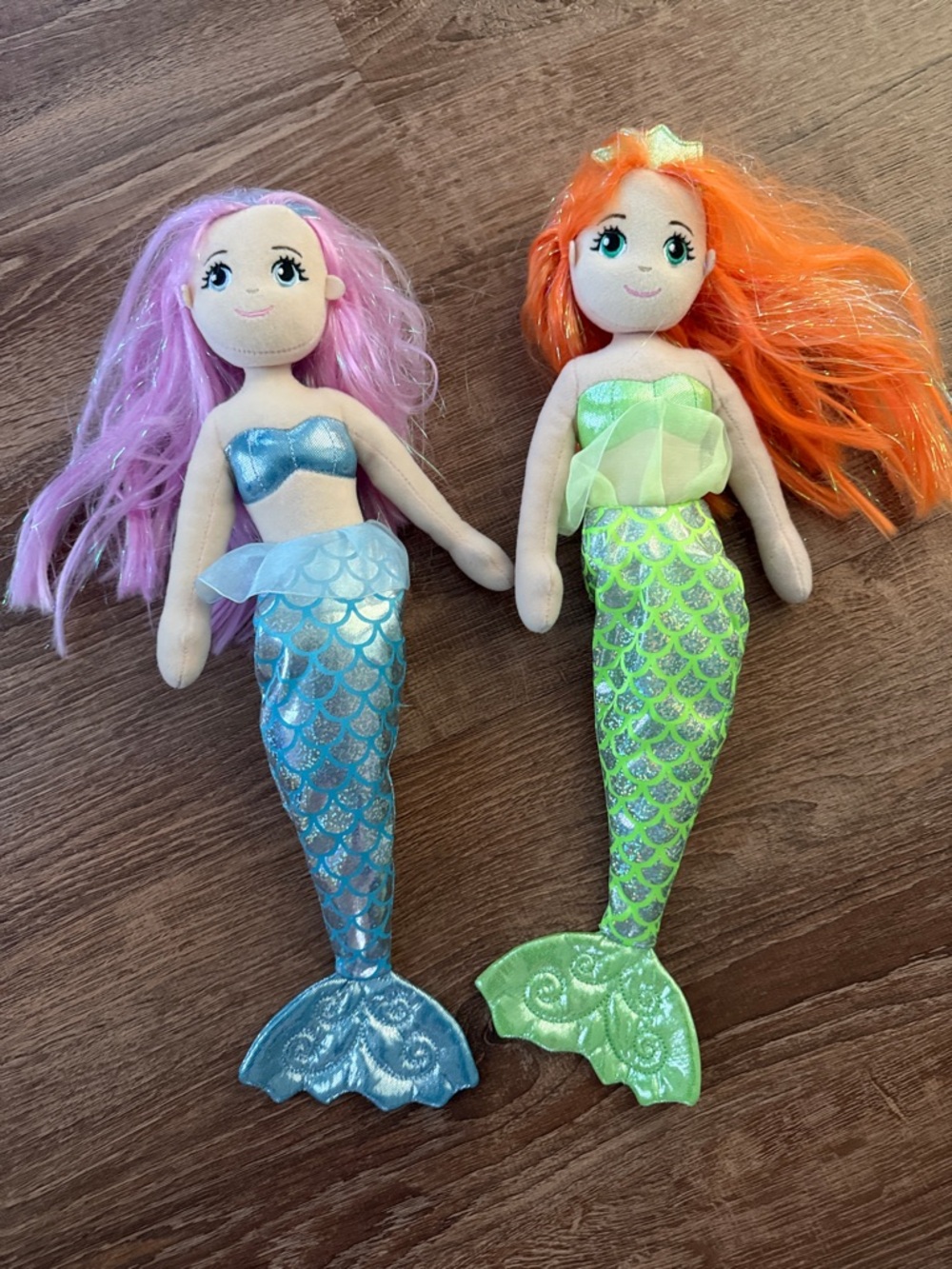 Airora brand Plush Mermaid Doll - Pink & Orange Hair, Blue and Green Tails